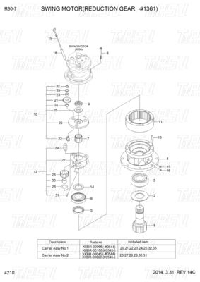 31N1-10140 31N1-10141 R80-7 Ekskavatör Swing Drive Kataloğu Gezegen Redüktörü Türü Modele bağlı olarak değişir