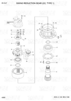 R110-7 Siyah OEM kazıcı salıncak motor sürücü parçaları 31N4-10140 Kataloğu