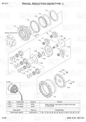 Katalog Kazıcı Son Sürücü Gezegen Redüktörü 10 Ton Siyah XJDG-00001 R110-7
