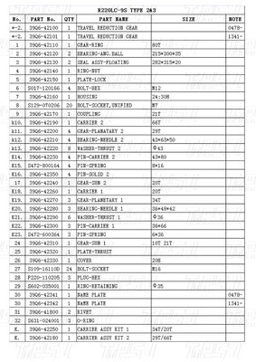 Özelleştirilebilir Siyah 39Q6-42100 39Q6-42101 R220-9 Ekskavatör Seyahat Sürücüsü Makine Tamir dükkanı için nihai azaltma kataloğu