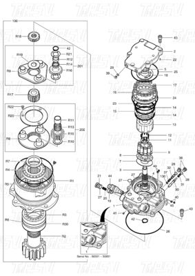 130426-00031 DX60R Kazı makinesi Swing Drive Kataloğu Siyah Fabrika Rengi Hidrolik Swing Motor Motor Drive