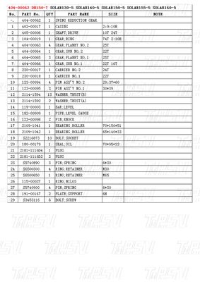 404-00062 DH150-7 Ekskavatör Swing Drive Katalog Motorları Çoklu Markalar ve Modeller için