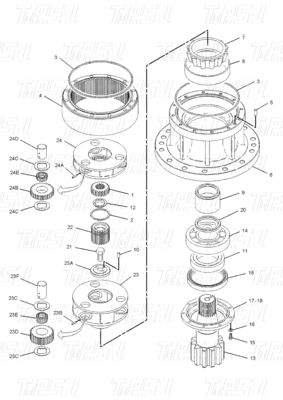 Yumuşak Sessiz Çelik Kazıcı Swing Travel Drive Gear Box Planetary Reducer ile