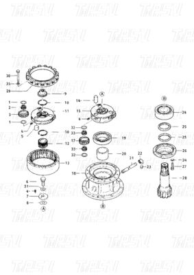 099-3553 E200B Ekskavator Swing Drive Katalog Parçaları Swing Motor Hidrolik Seyahat Sistemi